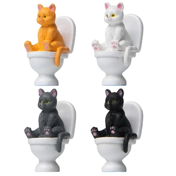 Katė ant tualeto statula Peizažas Figūrėlės miniatiūros Ornamentas Namų dekoracijos E9LD