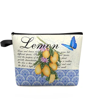 Maroko retro drugelio vaisių citrinų makiažo krepšys maišelis Kelionės būtiniausi daiktai Moteriški kosmetikos krepšiai Tualeto organizatorius Laikymo pieštukų dėklas