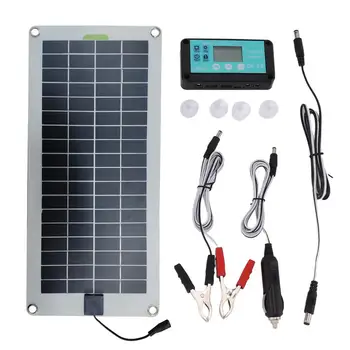 Solar Car Battery Charger 30W 12V Plug And Play Solar Panel Trickle įkrovimo rinkinys su lengvesniu kištuku ir aligatoriaus spaustuku automobiliams