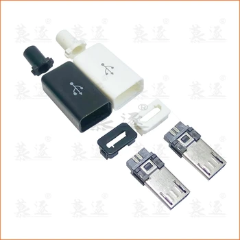 10vnt Mikro USB 5PIN suvirinimo tipo vyriškos kištukinės jungtys įkroviklis 5P USB uodegos įkrovimo lizdas 4 in 1 balta juoda
