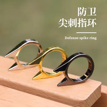 1Pcs Moterys Vyrai Saugumas Išgyvenimo žiedo įrankis Savigyna Nerūdijančio plieno žiedo piršto gynybos žiedo įrankis Sidabro aukso juoda spalva