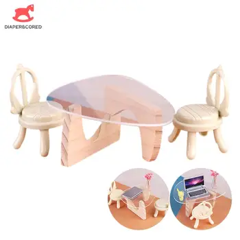 1Rinkinys 1:12 Lėlių namelis Miniatiūrinis valgomojo stalas Kėdės modelis Akrilas Biuro stalo baldų modelis Dekoras Žaislinių lėlių namų aksesuarai