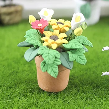1Vnt 1/12 Lėlių namelio miniatiūriniai priedai Mini vazoninių augalų modeliavimas Sodo gėlių modelis Žaislai lėlių namų dekoravimui