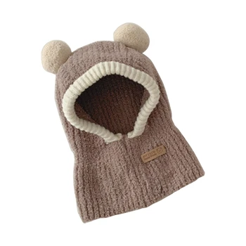 2 In 1 Baby Hat Scarf Integruotas šiltas žieminis ausų dangtelis Beanie Cap Kaklas šiltesnis su Pom Outdoor Essential berniukams mergaitėms