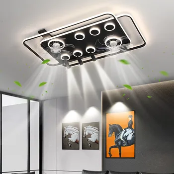 2023 Nauja stačiakampė svetainė Lubų ventiliatoriaus lempa Miegamasis Elektrinė ventiliatoriaus lempa Paprastos modernios lempos Kūrybinis intelektas