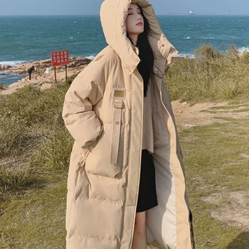 2023 Naujas žieminis medvilninis striukės paltas Moteriškas ilgas gobtuvas su gobtuvu Sutirštintas šiltas Parka paltas Casual Loose Women's Coat Striukės XY030