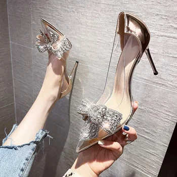 2023 Naujos mados moteriški stiletto lankai Elegantiški vienviečiai batai Seksualūs skaidrūs vakarėliai Aukštakulniai Zapatos De Mujer sandalai