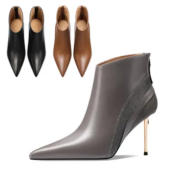 2023 Žiema Nauji sujungti madingi batai Moteriški batai Smailūs kojų batai moterims Natūralios odos batai Zapatos De Mujer aukštakulniai