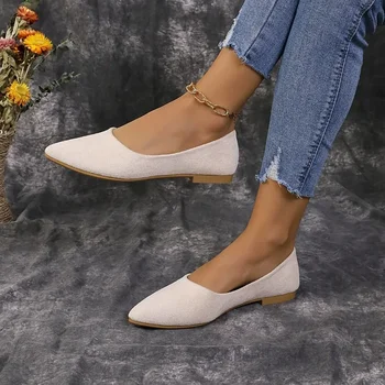 2024 Karšto išpardavimo batai moterims Slysta ant moterų butų Ruduo smailus pirštas Kietas Solft padas Lengvas Seklus Laisvalaikio patogūs batai