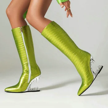 2024 Moteriški aukštakulniai batai Smailusis pirštas Keistas stilius Moteriški veršelių batai PU odiniai aukštos kokybės užtrauktukai Vakarėlis Moteriški batai