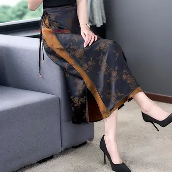 2024 nacionalinis harajuku vintažinis gėlių atspaudas satino sijonas midi elastingas juosmuo laisvalaikio laisvas sijonas rytietiškas tradicinis etninis sijonas