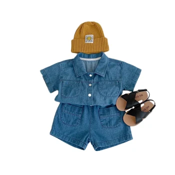 2024 Pavasario vasaros vaikų apranga Vaikų drabužiai Mergaitės Berniukų kostiumas Džinsiniai viršugalviai + Džinsinės kelnės 2Vnt/Komplektas Kūdikių laisvalaikio apranga