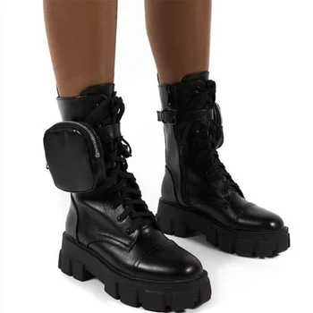 2024 Žiema Naujos kišenės Kulkšnis Chelsea Moteriški batai Flats Platforma Motociklas Botas Gladiatorius Prabangus prekės ženklas Suvarstomas Mujer Zapatos