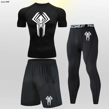 2099 Superherojų vyrų sportinis kostiumas MMA Rashguard Jiu Jitsu marškinėliai + kelnės Kompresiniai kostiumai Sporto salė Fitnesas Bėgimas Treniruotės Bokso šortai