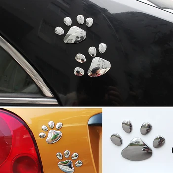 2Pcs/Set 3D Animal Dog Cat Bear Foot Prints Car Sticker Cool Design Paw Footprint Decal Car Stickers Silver Red Black Golden