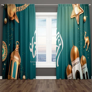 2Vnt Žalias auksas Prabangus Ramadanas Kareem Šventė Langų užuolaidos vaikams Miegamasis Svetainė Vonios kambarys Kicthen Durys Namų dekoras