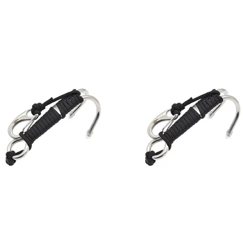 2X KEEP DIVING Scuba Diving Double Dual Dual Stainless Steel Reef Drift Hook With Line And Clips Hook Black