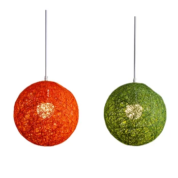 2x Žalia /Oranžinė Bambuko rotango ir kanapių rutulio šviestuvas Individualus kūrybiškumas Sferinis rotango lizdas Šviestuvas