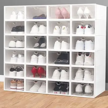 3/6Packs Transparent Shoe Box Shoes Organizers Plastic Thickened Foldable Dust Storage Box Combined Shoe Cabinet Box