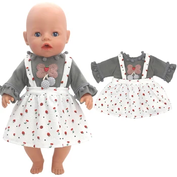 43cm Baby Doll Drabužiai Pilka gėlėta marškinių dirželis Suknelė 18 colių Amercian Doll Girl Outwear