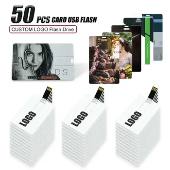 50PCS/lotas Balta kreditinė kortelė USB atmintinės Pasirinktinis nuotraukų spausdinimas 4GB 8GB 16GB 32GB 2.0 Flash Pen Drive 10vnt nemokamas spausdinimo logotipas