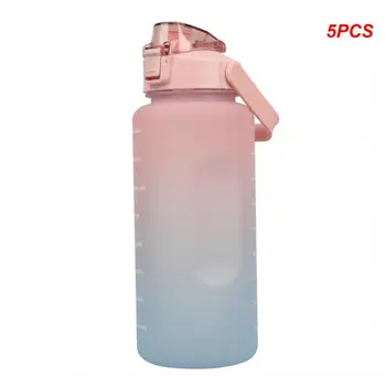 5PCS Vandens butelis su šiaudais Nešiojami kelioniniai kempingo buteliai Fitneso dviračio taurė Vasaros šalto vandens ąsotis su laiko žymekliu Daugkartinio naudojimo