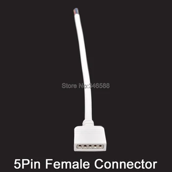 5vnt/lot 5Pins 5-Pin moteriškos LED jungtys su 15cm baltos vielos kabeliu 5050 SMD RGBW arba RGBWW LED juostinei lemputei