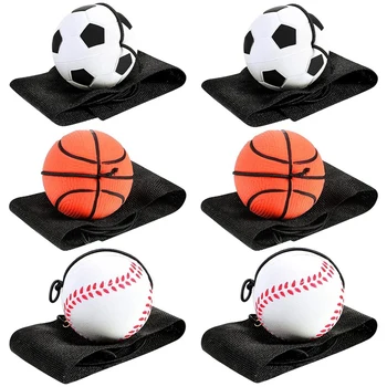 6 vnt Riešo grąžinimo kamuolys Sportinis riešo kamuolys apima krepšinį, beisbolą ir futbolą ant styginių guminių atšokusių kamuolių