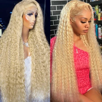 613 Honey Blonde Deep Wave 13x4 nėrinių priekis Žmogaus plaukų perukas moterims Brazilijos Remy 180% spalvotas garbanotas 4x4 nėrinių uždarymo perukas