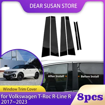 6vnt automobilio lango apdailos dangtelis Volkswagen VW T-Roc R-Line R 2017 ~ 2023 2018 B C stulpelio stulpų stulpai Durų lipduko lipduko priedas