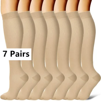 7 poros / pakuotės kompresinės kojinės Moterys Vyrai Kelio aukštis 30mmHg Edema Diabetas Venų varikozė Bėgimas Kelionės Sportinės kompresinės kojinės