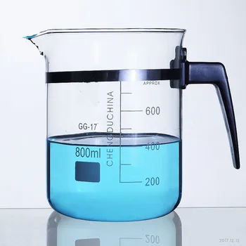 800ml laboratorinė stiklinė su snapeliu Borosilikatas skaidrus su plastikine rankena Laboratorijos virtuvės reikmenys