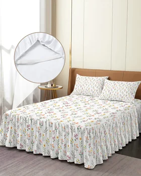 akvarelės gėlių lapų lovos sijonas elastinga prigludusi lovatiesė su pagalvių užvalkalais Lovos apsauga Čiužinio užvalkalas Patalynės komplektas Patalynės paklodė