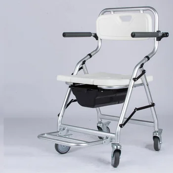 Aliuminio lydinio ratų kėdė Kilnojamasis tualetas Hemipleginis Pagyvenęs Sulankstoma komodos dušo kėdė Vonios kambarys neįgaliesiems