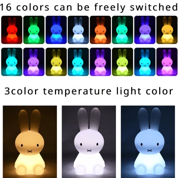 Animacinis triušis Vidurnakčio lempa LED naktiniai žibintai Jutiklinio jutiklio spalvos USB įkraunama lovos nuotaikos lemputė vaikų žaislų dovanai