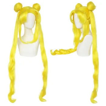 Anogol Tsukino Usagi Sailor Moon for Tsukino Usagi Long Curly Blonde Double Ponytail Synthetic Cosplay Wig For Girl's Costume