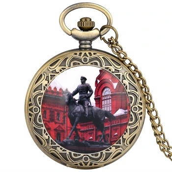 Antikvarinė sovietų maršalo Žukovo skulptūra Kareivio dizainas Kvarcinis kišeninis laikrodis Megztinis Vėrinys Grandinėlė Fob laikrodžių meno kolekcijos