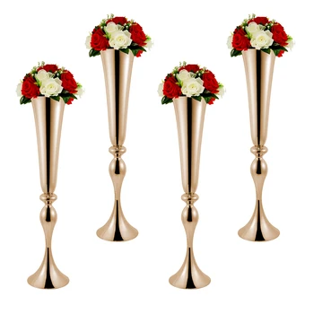 Aukšti auksiniai gėlių vazonai, dekoratyvinė metalinė vaza, vestuvių puošmenos, stalai, vakarėlis, šiaurietiška dekoracija, namai, 75cm, 4Pc komplektas