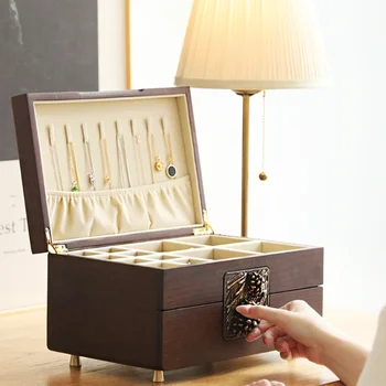 Auskarai auskarai vėrinys daiktadėžė papuošalų dėžutė didelės talpos paprasta apdailos dėžutė medinė vestuvių gimtadienio dovana