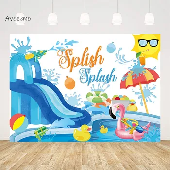 Avezano vasaros fotografijos fonas Splish Splash Sunshine Duck Pool vakarėlis Vaiko gimtadienis Fonas Foto studijos dekoravimas