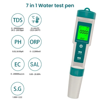 B50 Naujas 7 in 1 PH/TDS/EC/ORP/Salinity /S. G/Temperatūros matuoklis C-600 geriamojo vandens vandens kokybės testeris, akvariumai PH matuoklis