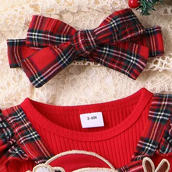 Baby Girl kalėdinė apranga marškinėliai ilgomis rankovėmis ir petnešos Buffalo Plaid Romper suknelė Mano pirmoji kalėdinė apranga