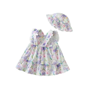 Baby Girl One Piece suknelė Korėjos butiko dizainas 2024 m. vasaros kūdikių gėlių suknelės Jaunesniųjų mažylių mergaičių spausdinti drabužiai