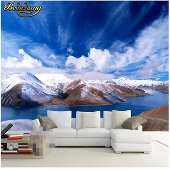beibehang pasirinktiniai tapetai-3D freskos dekoras Foto fonas Snieguotas Alpių ežero dangaus gėlių svetainė Viešbučio sienų popierius namų dekoras