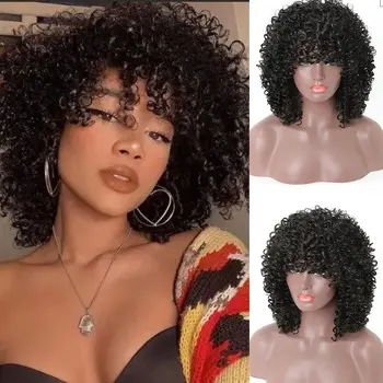 Belle Show Afro Kinky Garbanotas perukas su kirpčiukais pečių ilgiu Ombre Grey Sintetinis Klijai be Pūkuotas natūralus perukas moterims