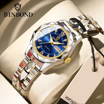 BINBONG Moteriški laikrodžiai Prabangūs mados ponios kvarcinis laikrodis vandeniui atsparus Šviečiantis pasimatymas Nerūdijančio dėmė Rankinis laikrodis Draugės dovana