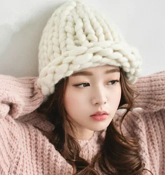 BomHCS Fashion Handmade Raw Wool Curling Beanie Cute Women Lady Crochet Knitted Hat
