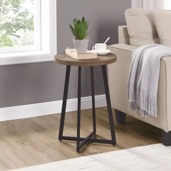 Brown Miles Shiplap End Table, Farmhouse, Painted, Round, Metal, 16 x 16 x 22 in