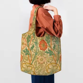 By William Morris Bakalėjos pirkinių krepšiai Drobė Pirkėjas Tote Pečių krepšiai Didelės talpos plaunama gėlių tekstilės rašto rankinė