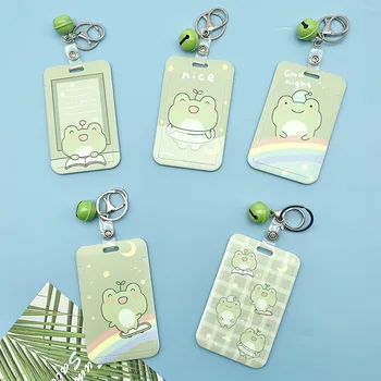 Cartoon Rainbow Frog Slide Card Holder Campus Student Badge Work Access Card Card ABS Plastic Anti-lost Keychain Card Cover